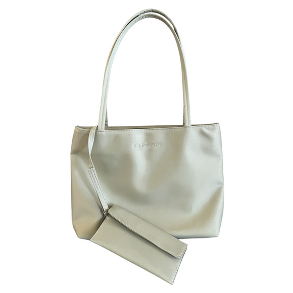 JILL STUART Sage Green Vegan Leather Double Handle Work Large Tote Bag + Pouch - Picture 1 of 10